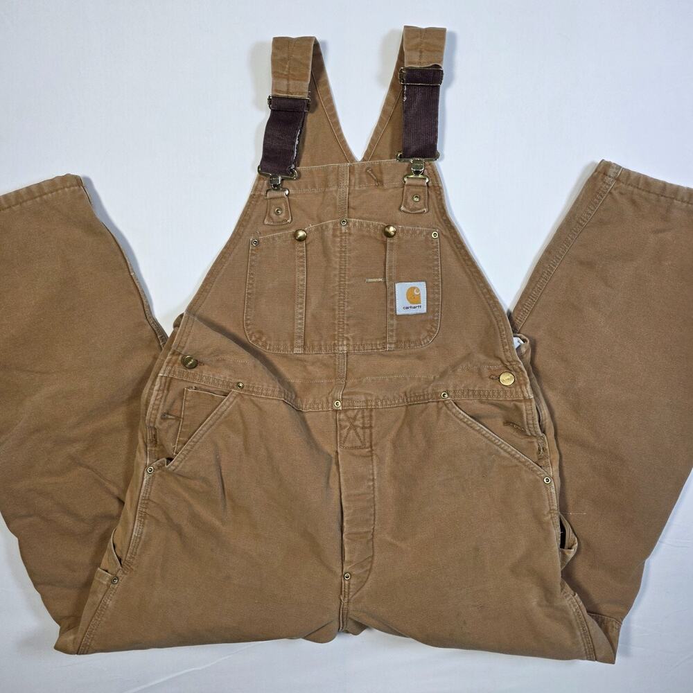 Vintage Carhartt Bib Measured 38X28 Overalls Double Knee Lined Distressed Faded